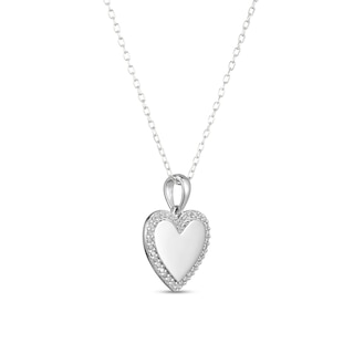 Sterling Silver CZ Heart Frame Pendant Necklace - 16" + 2"