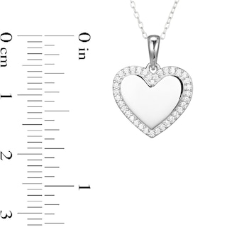 Sterling Silver CZ Heart Frame Pendant Necklace - 16" + 2"