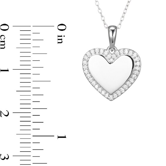 Sterling Silver CZ Heart Frame Pendant Necklace - 16" + 2"