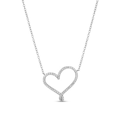 ​​​​​​​​​​​​​​Sterling Silver CZ Fancy Heart Pendant Necklace - 16" + 2"