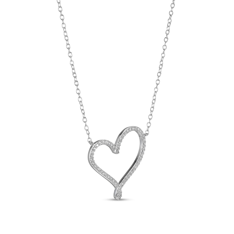 Main Image 2 of ​​​​​​​​​​​​​​Sterling Silver CZ Fancy Heart Pendant Necklace - 16" + 2"