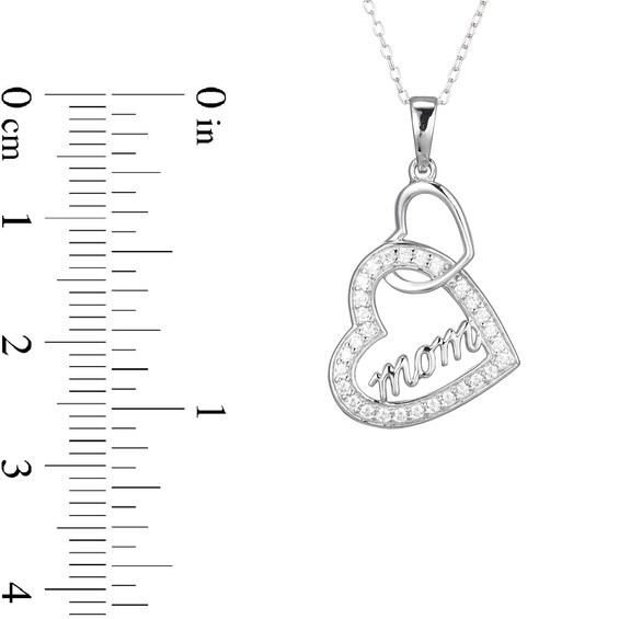​​​​​​​​​​​​​​Sterling Silver CZ Mom Double Heart Pendant Necklace - 16" + 2"