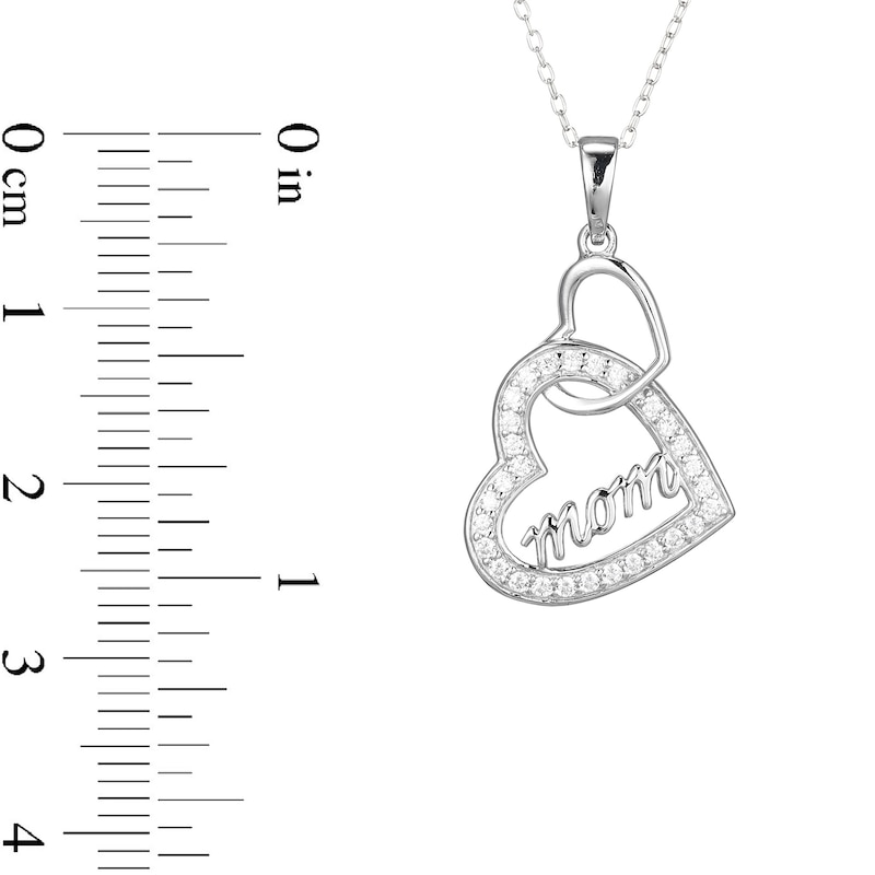 Main Image 4 of ​​​​​​​​​​​​​​Sterling Silver CZ Mom Double Heart Pendant Necklace - 16" + 2"