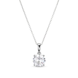 ​​​​​​​​​​​​​​Sterling Silver CZ Round Solitaire Pendant Necklace - 16" + 2"