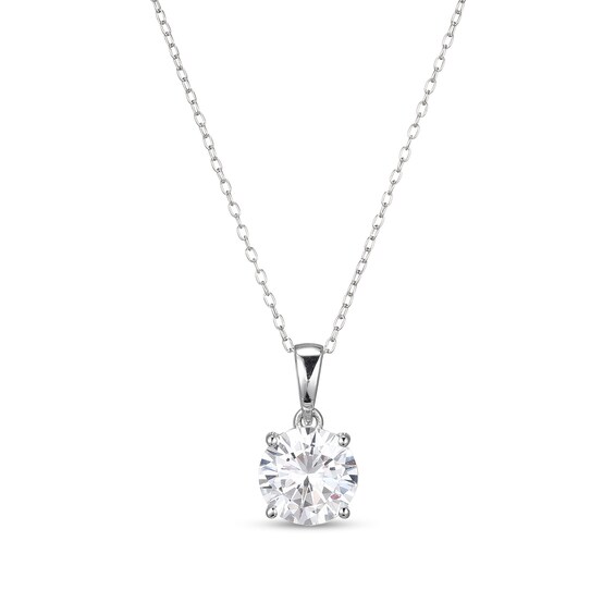 ​​​​​​​​​​​​​​Sterling Silver CZ Round Solitaire Pendant Necklace - 16" + 2"