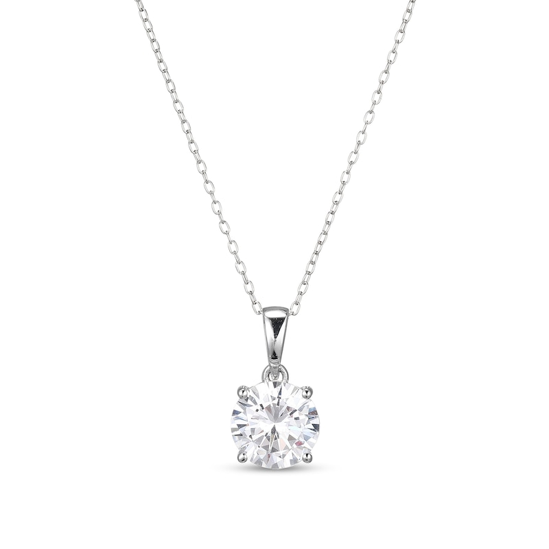 Main Image 1 of ​​​​​​​​​​​​​​Sterling Silver CZ Round Solitaire Pendant Necklace - 16" + 2"