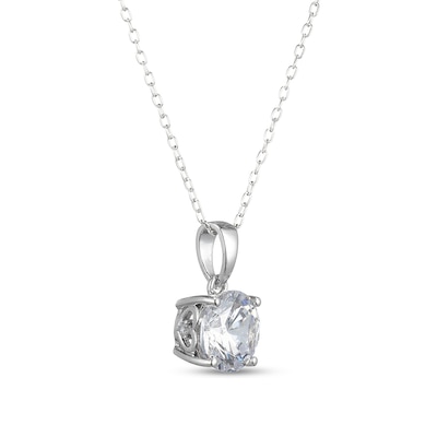 ​​​​​​​​​​​​​​Sterling Silver CZ Round Solitaire Pendant Necklace - 16" + 2"
