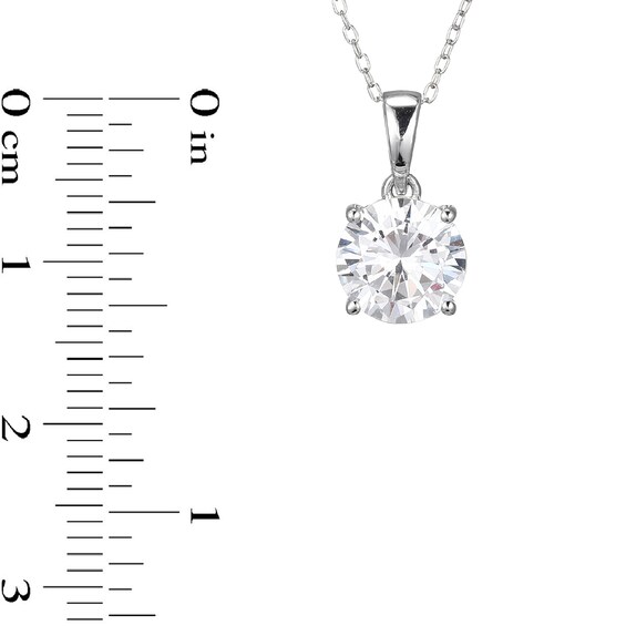 ​​​​​​​​​​​​​​Sterling Silver CZ Round Solitaire Pendant Necklace - 16" + 2"