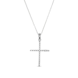 ​​​​​​​Sterling Silver CZ Cross Pendant Necklace - 16" + 2"