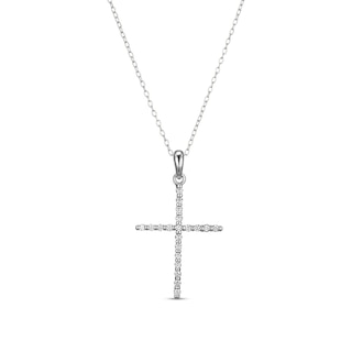 ​​​​​​​Sterling Silver CZ Cross Pendant Necklace - 16" + 2"