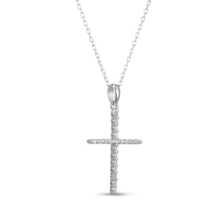 ​​​​​​​Sterling Silver CZ Cross Pendant Necklace - 16" + 2"