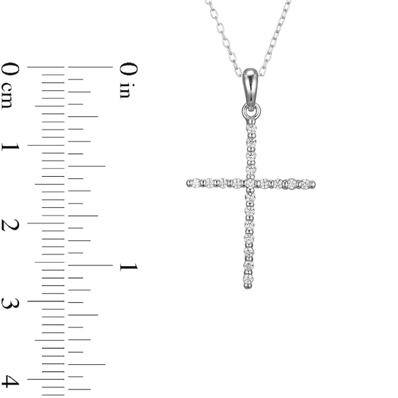 ​​​​​​​Sterling Silver CZ Cross Pendant Necklace - 16" + 2"