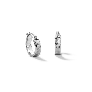 ​​​​​​​10K Hollow White Gold Diamond Cut Huggie Hoops