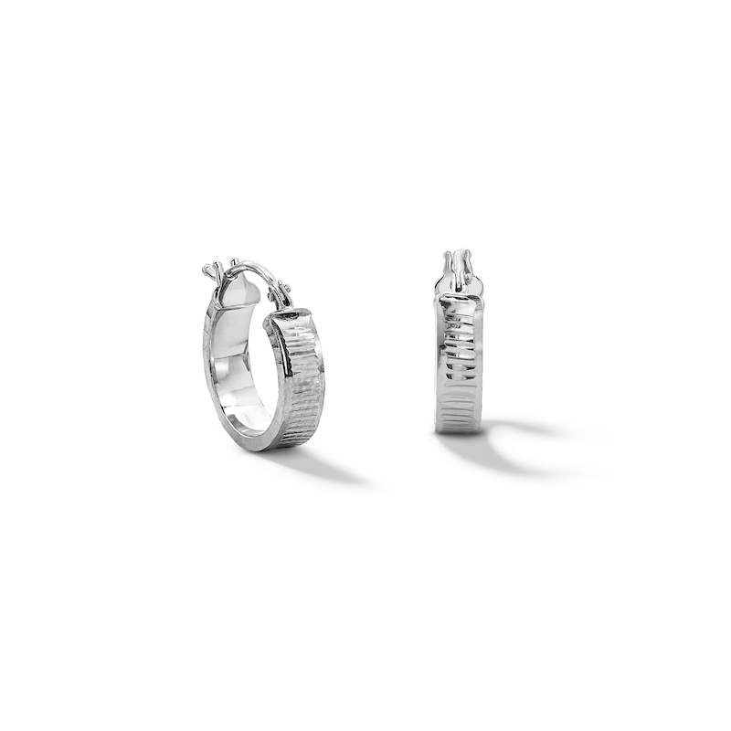 10K Hollow White Gold Diamond Cut Huggie Hoops