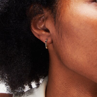 10K Gold Black CZ Baguette-Cut Huggie Hoops