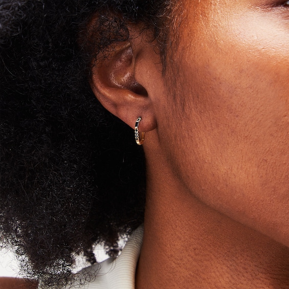 10K Gold Black CZ Baguette-Cut Huggie Hoops