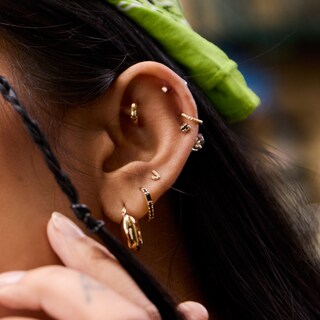 10K Gold Black CZ Baguette-Cut Huggie Hoops