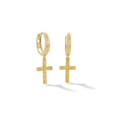 10K Solid Gold Crucifix Huggie Hoops
