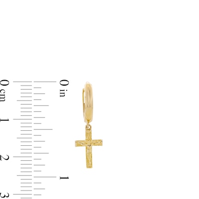 10K Solid Gold Crucifix Huggie Hoops
