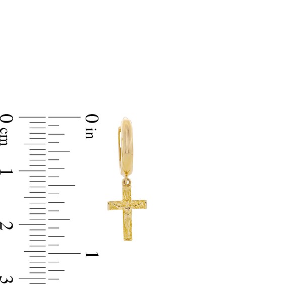 10K Solid Gold Crucifix Huggie Hoops
