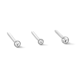 Semi-Solid Sterling Silver Crystal Graduating Nose Stud Set - 20G