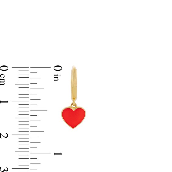 10K Solid Gold Red Enamel Heart Huggie Hoops
