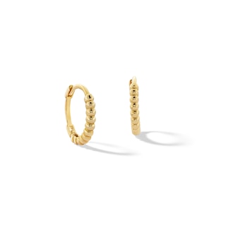 10K Solid Gold Beaded Huggie Hoops