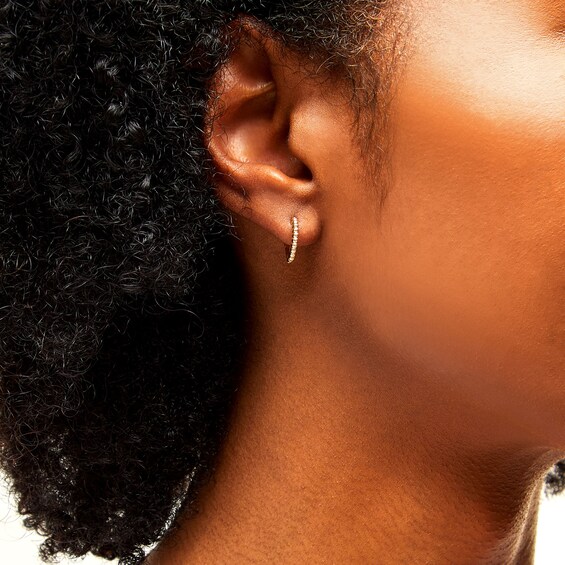 10K Solid Gold Beaded Huggie Hoops