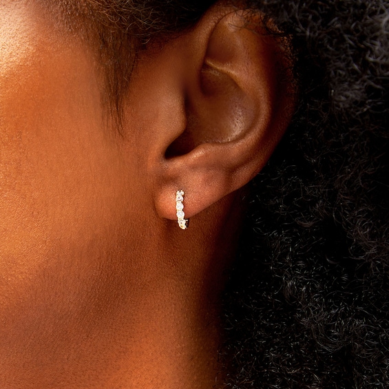 10K Solid Gold CZ Huggie Hoops