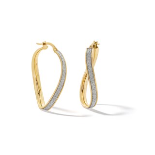 10K Hollow Gold Glitter Enamel Wave Hoops