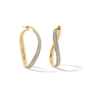 10K Hollow Gold Glitter Enamel Wave Hoops