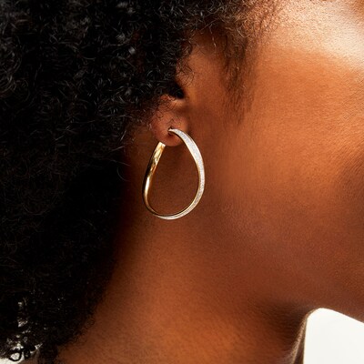 10K Hollow Gold Glitter Enamel Wave Hoops