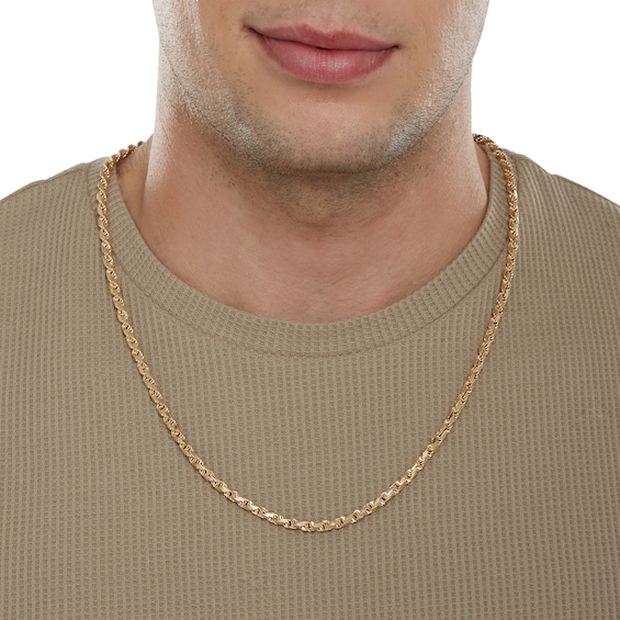 14K Hollow Gold Twisted Four-Sided Rope Chain - 24"