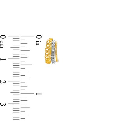 18K Plated Gold Diamond Accent Three Hoop Curb Chain Huggies