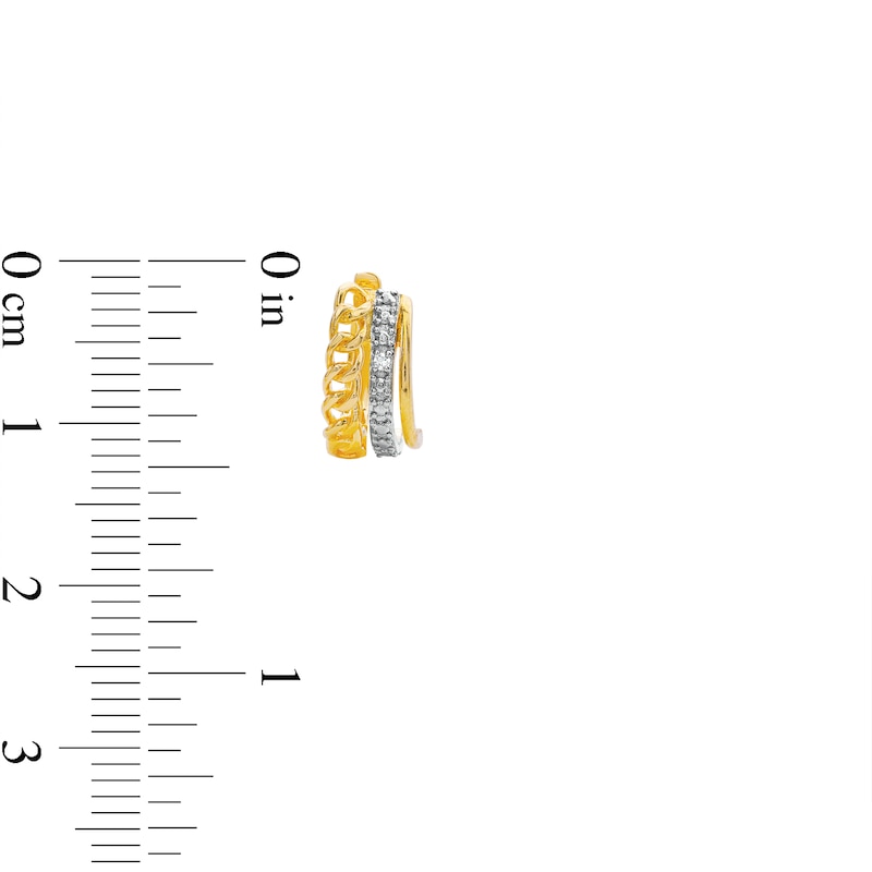 Main Image 3 of 18K Plated Gold Diamond Accent Three Hoop Curb Chain Huggies