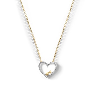 14K Gold Plated 1/15 CT. T.W. Diamond Double Heart Pendant - 18"