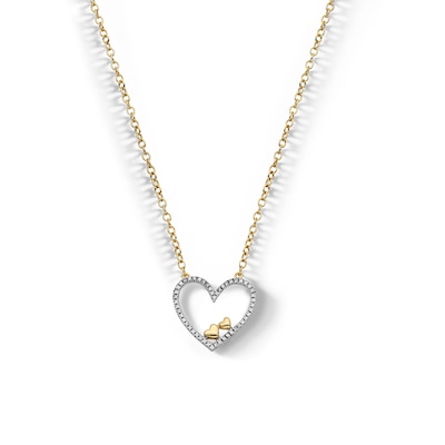 14K Gold Plated 1/15 CT. T.W. Diamond Double Heart Pendant - 18"
