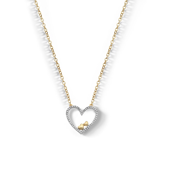 14K Gold Plated 1/15 CT. T.W. Diamond Double Heart Pendant - 18"