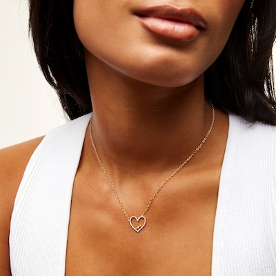 14K Gold Plated 1/15 CT. T.W. Diamond Double Heart Pendant - 18"