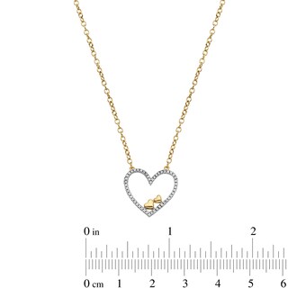 14K Gold Plated 1/15 CT. T.W. Diamond Double Heart Pendant - 18"