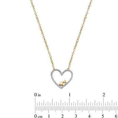 14K Gold Plated 1/15 CT. T.W. Diamond Double Heart Pendant - 18"