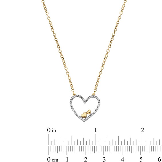 14K Gold Plated 1/15 CT. T.W. Diamond Double Heart Pendant - 18"