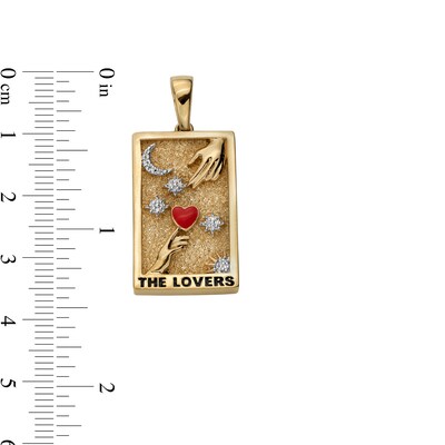 14K Gold Plated Diamond Accent and Red Enamel The Lovers Tarot Card Necklace Charm
