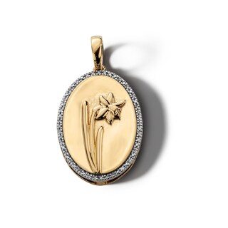 14K Gold Plated 1/20 CT. T.W. Diamond Daffodil Necklace Charm