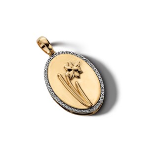 14K Gold Plated 1/20 CT. T.W. Diamond Daffodil Necklace Charm