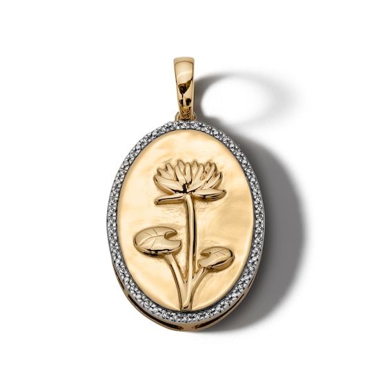 14K Gold Plated 1/20 CT. T.W. Diamond Water Lily Necklace Charm