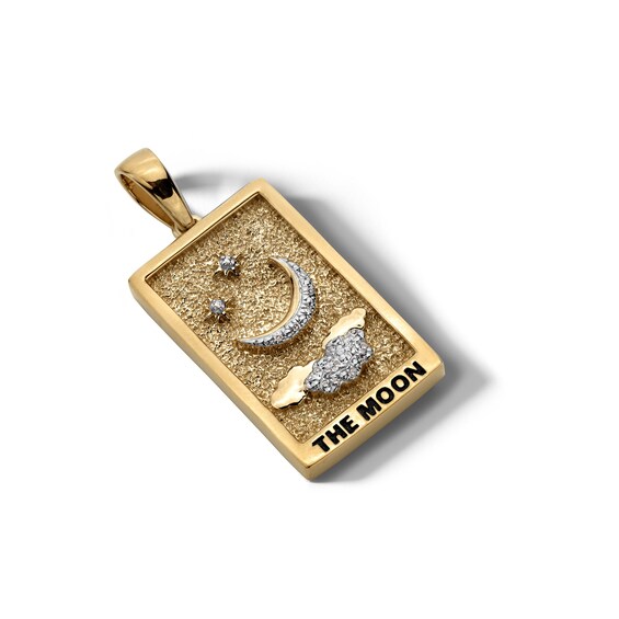 14K Gold Plated Diamond Accent The Moon Tarot Card Necklace Charm