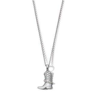 Sterling Silver Diamond Accent Cowboy Boot Pendant - 16" + 2"
