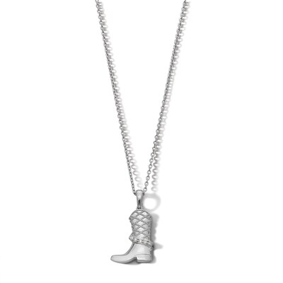 Sterling Silver Diamond Accent Cowboy Boot Pendant - 16" + 2"