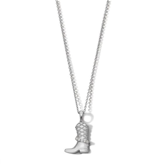Sterling Silver Diamond Accent Cowboy Boot Pendant - 16" + 2"